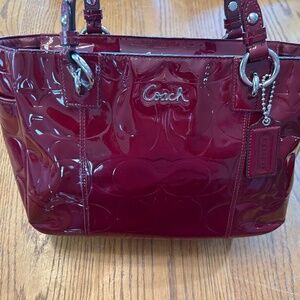 Coach Burgundy Patent Leather Signature Tote Bag